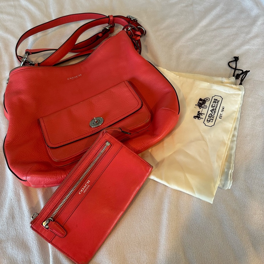 Coach Tangerine Legacy Leather Pocket Courtenay Hobo Bag w/ Matching Wallet